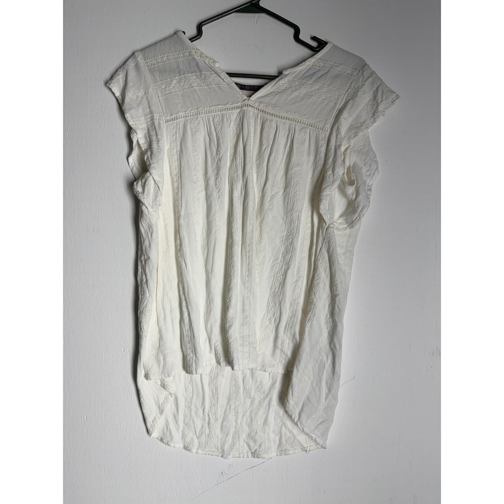 Knox Rose White Eyelet Flutter Sleeve Blouse Boho V-Neck Peasant Top Medium